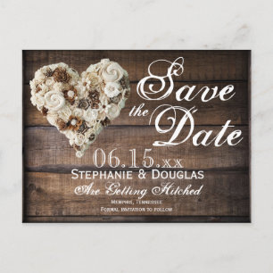 Carte Postale Faire-part Fleur rustique Bois Coeur Mariage Enregistrer la d