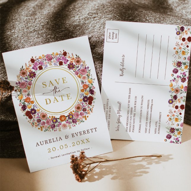 Carte Postale Faire-part Fleur sauvage de chute radiante couronne Enregistr (Créateur téléchargé)