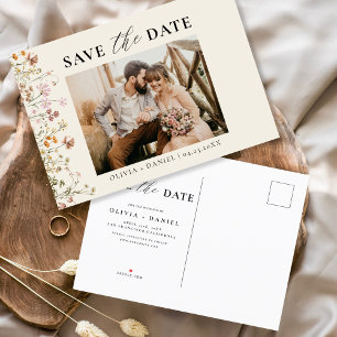 Carte Postale Faire-part Fleur sauvage en terre cuite Floral Mariage coloré