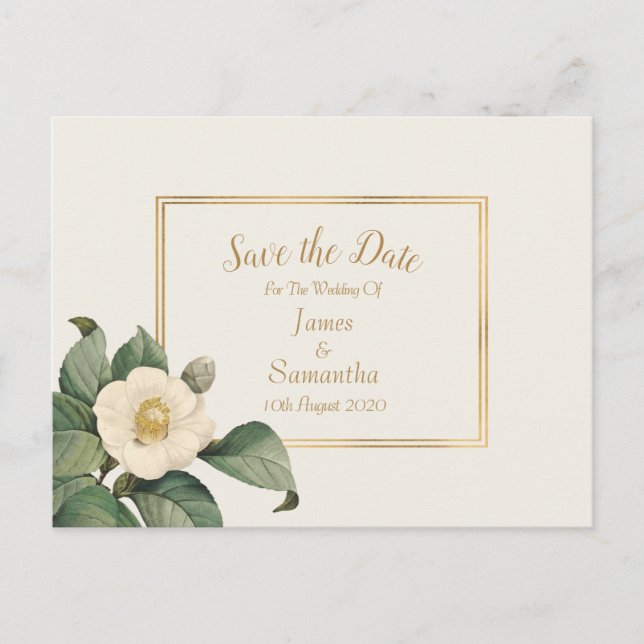 Carte Postale Faire-part Fleur Simple Blanc | Mariage Enregistrer la Date (Devant)