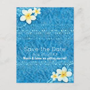 Carte Postale Faire-part Fleur tropicale de Plumeria Bleu Été Sauvegarder l