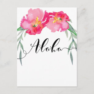 Carte Postale Faire-part Fleur tropicale rose aloha feuille florale Enregis