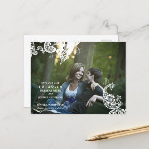 Carte Postale Faire-part Fleur Vintage Paisley Paon Photo Save The Date