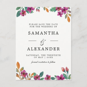 Carte Postale Faire-part Fleurs aquarelles et mariage de typographie modern