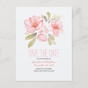 Carte Postale Faire-part Fleurs aquarelles romantiques save the date