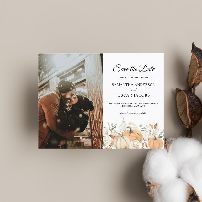 Carte Postale Faire-part Fleurs aquarelles tendance & citrouilles automne  (Créateur téléchargé)