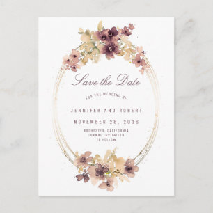 Carte Postale Faire-part Fleurs aquarelles vintage élégantes save the date