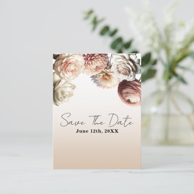 Carte Postale Faire-part Fleurs Blanches Crème Rose Pêcheux Enregistrez la  (Debout devant)