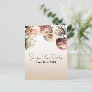 Carte Postale Faire-part Fleurs blanches crémeuses rose pêche Save the Date