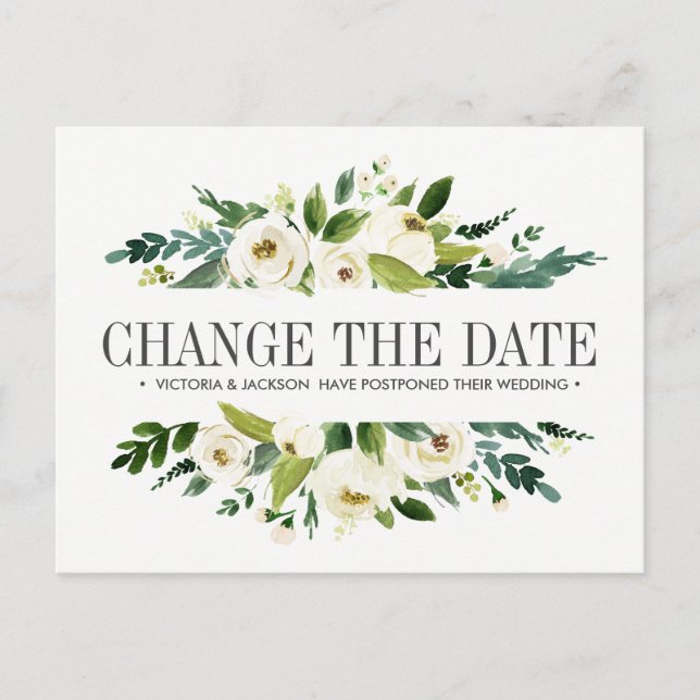 Carte Postale Faire-part Fleurs Blanches MARIAGE CHANGEMENT DE DATE REPORT (Devant)