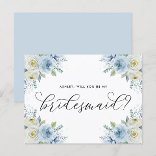 Carte Postale Faire-part Fleurs bleues et blanches Veux-tu être ma demoisel