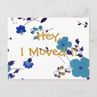 Carte Postale Faire-part Fleurs bleues et or mignonnes Nouvelle adresse