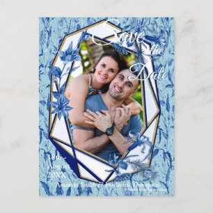 Carte Postale Faire-part Fleurs bleues turquoises sur un support texturé sc