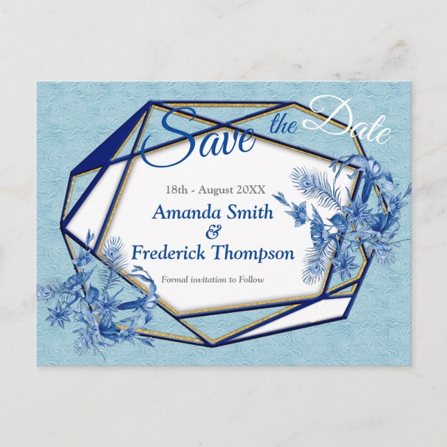 Carte Postale Faire-part Fleurs bleues turquoises sur un support texturé sc (Devant)