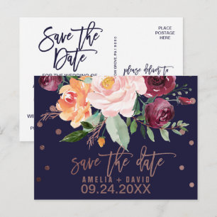 Carte Postale Faire-part Fleurs d'automne Rose Gold Save the Date