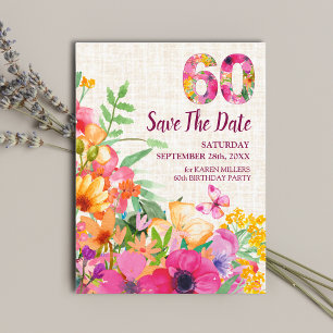 Carte Postale Faire-part Fleurs de 60 ans Lin fleuri 60e anniversaire