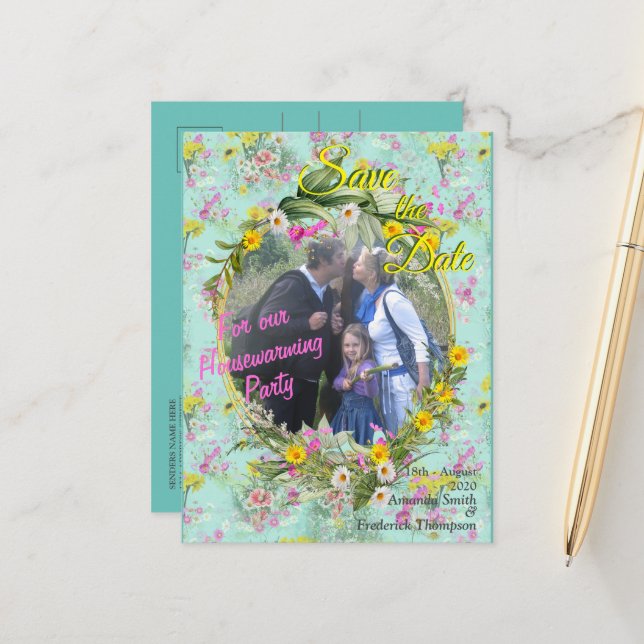 Carte Postale Faire-part Fleurs de champ de prairie rétro (Devant/Arrière en situation)