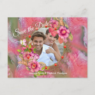 Carte Postale Faire-part Fleurs de corail, d'herbe et de rose pivoine