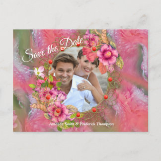 Carte Postale Faire-part Fleurs de corail, d'herbe et de rose pivoine