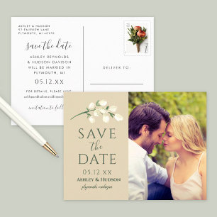 Carte Postale Faire-part Fleurs de crème vertes mariage photo enregistrer l