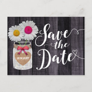 Carte Postale Faire-part Fleurs de Marguerite Rustique en Pot Mason Annonce