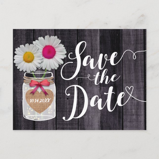 Carte Postale Faire-part Fleurs de Marguerite Rustique en Pot Mason Annonce (Devant)