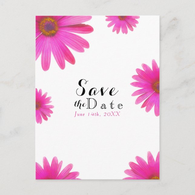 Carte Postale Faire-part Fleurs de marguerites roses Élégant Save the Date (Devant)