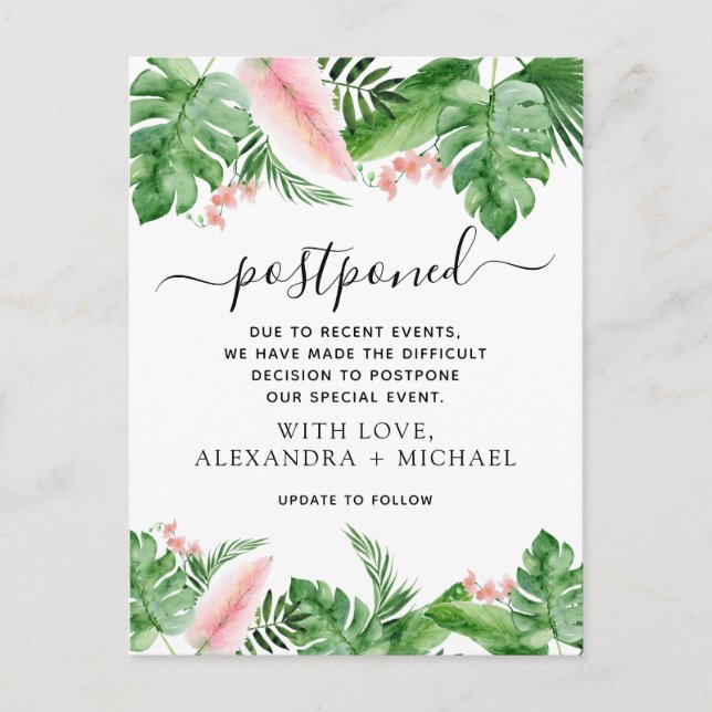 Carte Postale Faire-part Fleurs de palmier tropicales aquarelles reportées (Devant)