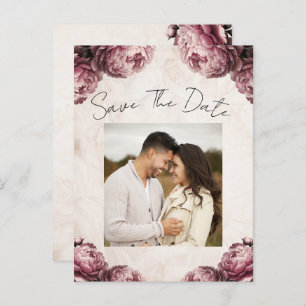 Carte Postale Faire-part Fleurs de pivoine rose poussiéreuses Vintage Enreg