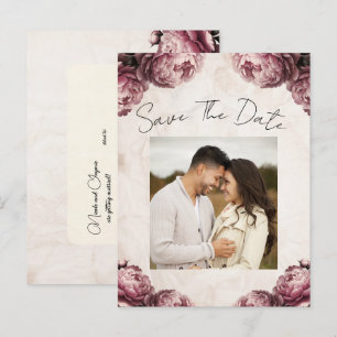 Carte Postale Faire-part Fleurs de Pivoine Rose Poussiéreux Vintage Étape d