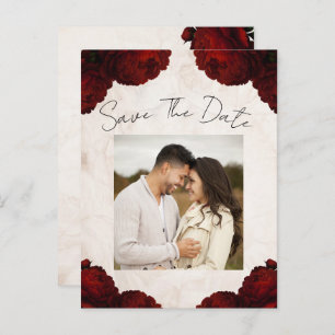 Carte Postale Faire-part Fleurs de pivoine rouge Bourgogne Vintage Enregist