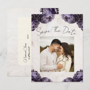 Carte Postale Faire-part Fleurs de Pivoine Violet Poussiéreux Vintage Étape