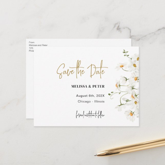 Carte Postale Faire-part Fleurs de printemps de la marguerite enregistrer l (Devant/Arrière en situation)