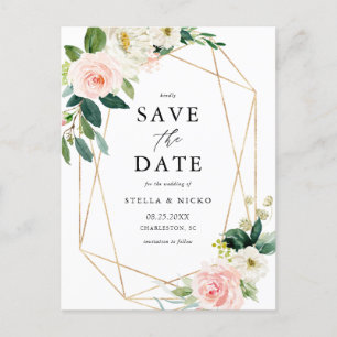 Carte Postale Faire-part Fleurs de printemps de l'aquarelle géométrique Enr