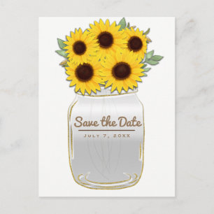 Carte Postale Faire-part Fleurs de soleil dans Mason Jar Rustic Chic Enregi