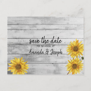 Carte Postale Faire-part Fleurs de soleil en bois blanc rustique Sauvez la