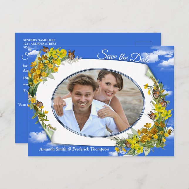 Carte Postale Faire-part Fleurs de tasse à beurre de printemps (Devant / Derrière)