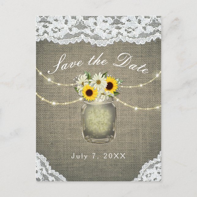 Carte Postale Faire-part Fleurs de tournesol en dentelle de jute, faire par (Devant)