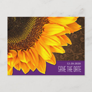 Carte Postale Faire-part Fleurs de Tournesol Violettes & Marron Mariage Car