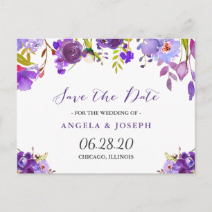 Carte Postale Faire-part Fleurs de violette pourpre à l'aquarelle Enregistr
