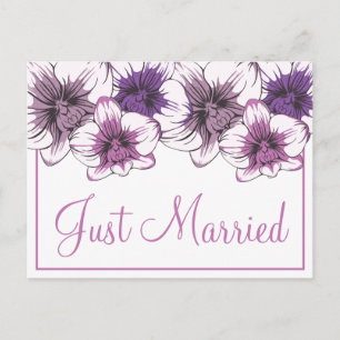 Carte Postale Faire-part Fleurs d'orchidée violette Floral Just Married Mar