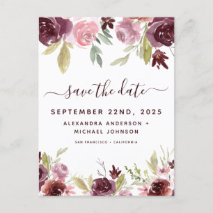 Carte Postale Faire-part Fleurs Élégantes de Bourgogne Fleur Save the Date