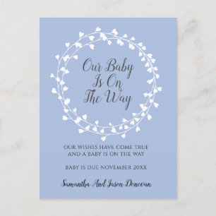 Carte Postale Faire-part Fleurs en forme de coeur de grossesse Bleu
