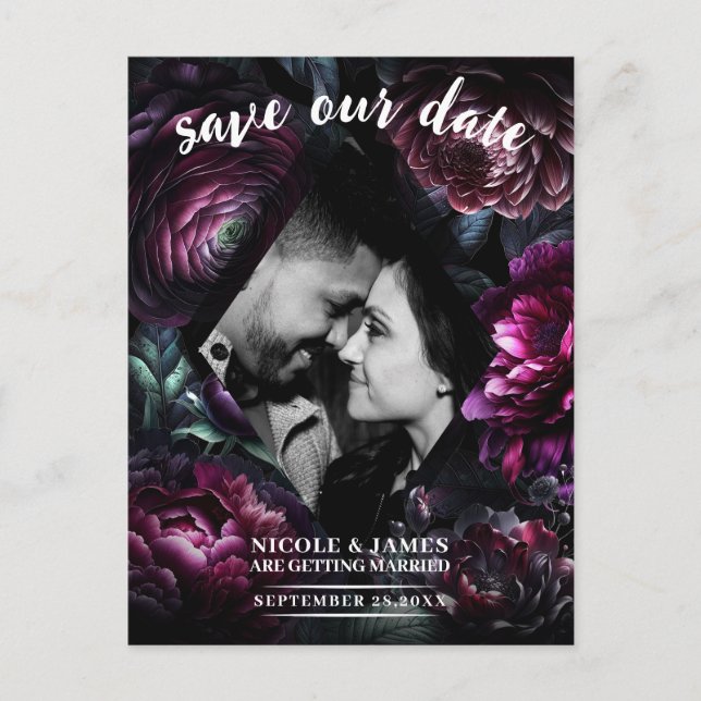 Carte Postale Faire-part Fleurs Enchantées Gras Moody Enregistrer la Date (Devant)