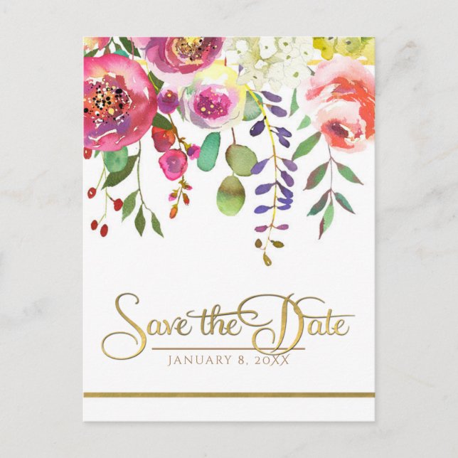 Carte Postale Faire-part Fleurs Florales Aquarelle Modernes Enregistrer la  (Devant)