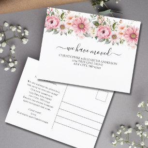 Carte Postale Faire-part Fleurs Florales Blanches Rose Écriture Mobile