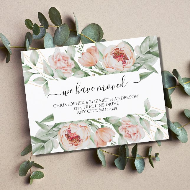 Carte Postale Faire-part Fleurs Florales de Pêche de Verdure Script en Mouv (Créateur téléchargé)