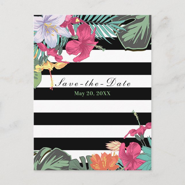 Carte Postale Faire-part Fleurs florales tropicales Feuilles chic Enregistr (Devant)