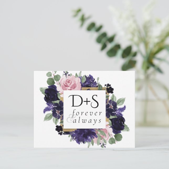 Carte Postale Faire-part Fleurs luxuriantes | Rose violet et rose Enregistr (Debout devant)