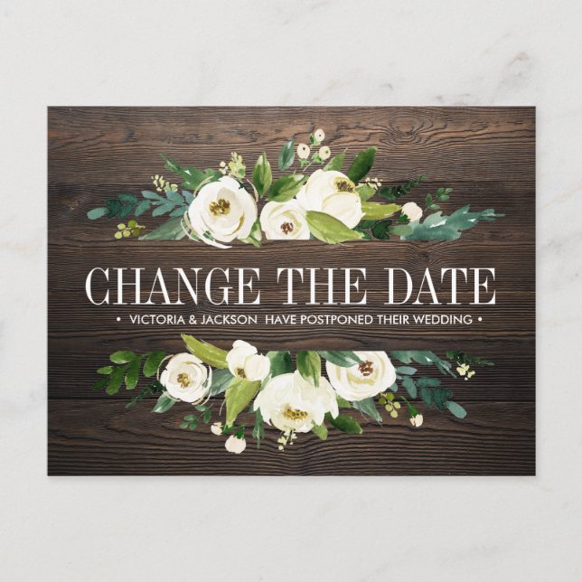 Carte Postale Faire-part Fleurs MARIAGE de bois CHANGER LA DATE POSTPONEMEN (Devant)